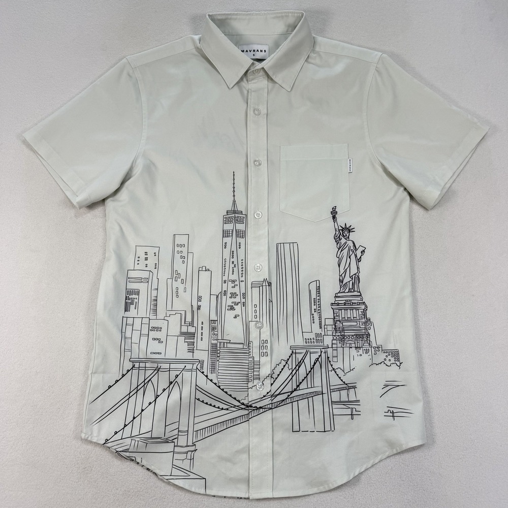 Mavrans NYC New York City Knit Shirt White Short Sleeve Button Up Mens Small
